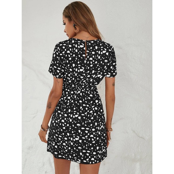 Leopard Print dot Tie Front Dress dark green black - Picture 7 of 11